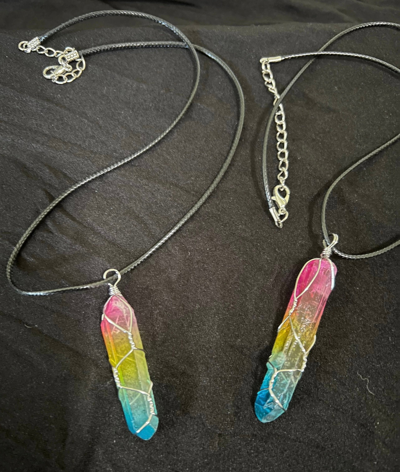 Aura Quartz Pendant w/ Black Chain