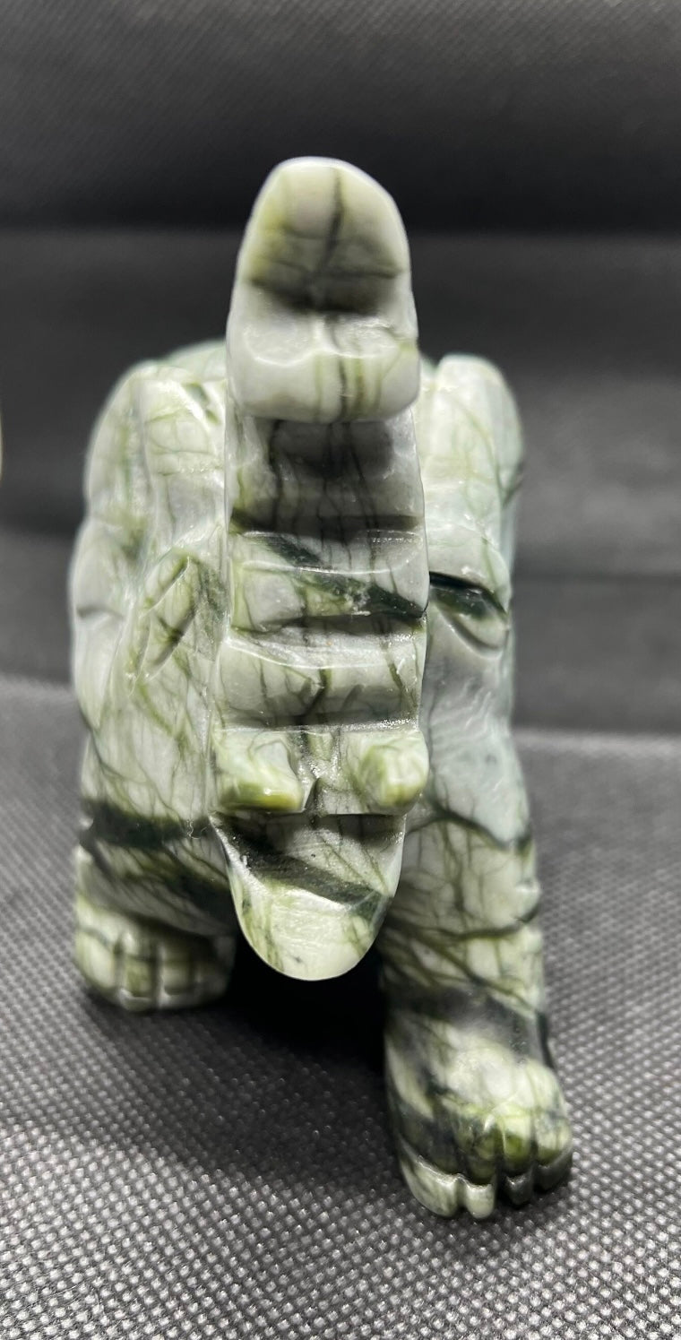 Green Lace Jasper Elephant Carving