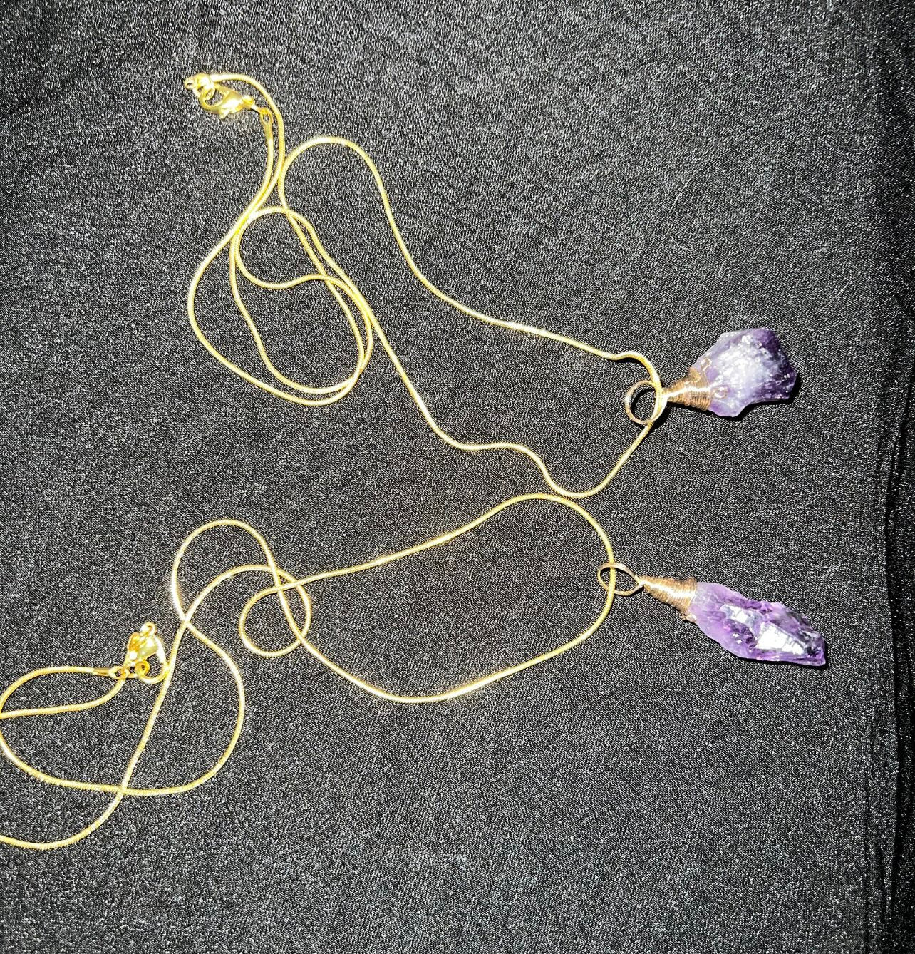 Raw Amethyst Pendant w/ Gold Coated Chain