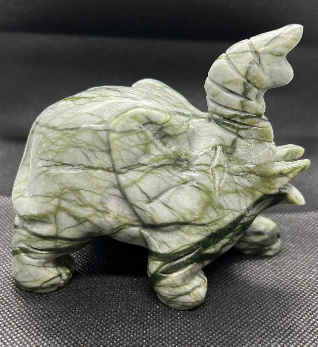 Green Lace Jasper Elephant Carving