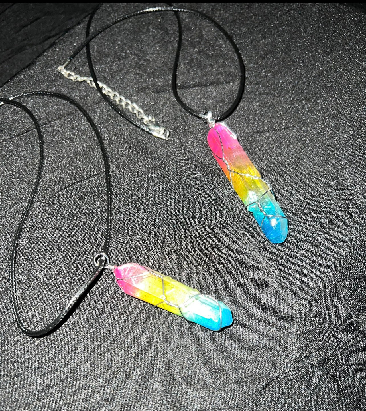 Aura Quartz Pendant w/ Black Chain