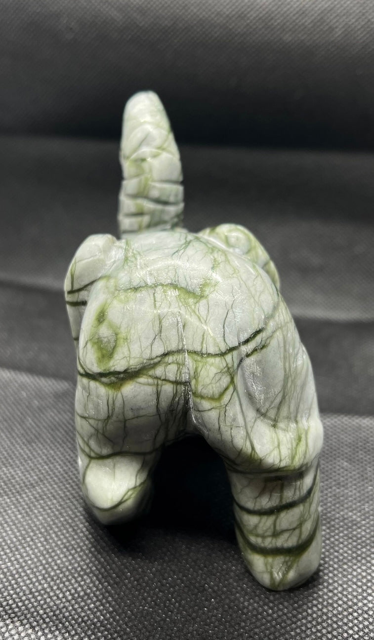 Green Lace Jasper Elephant Carving