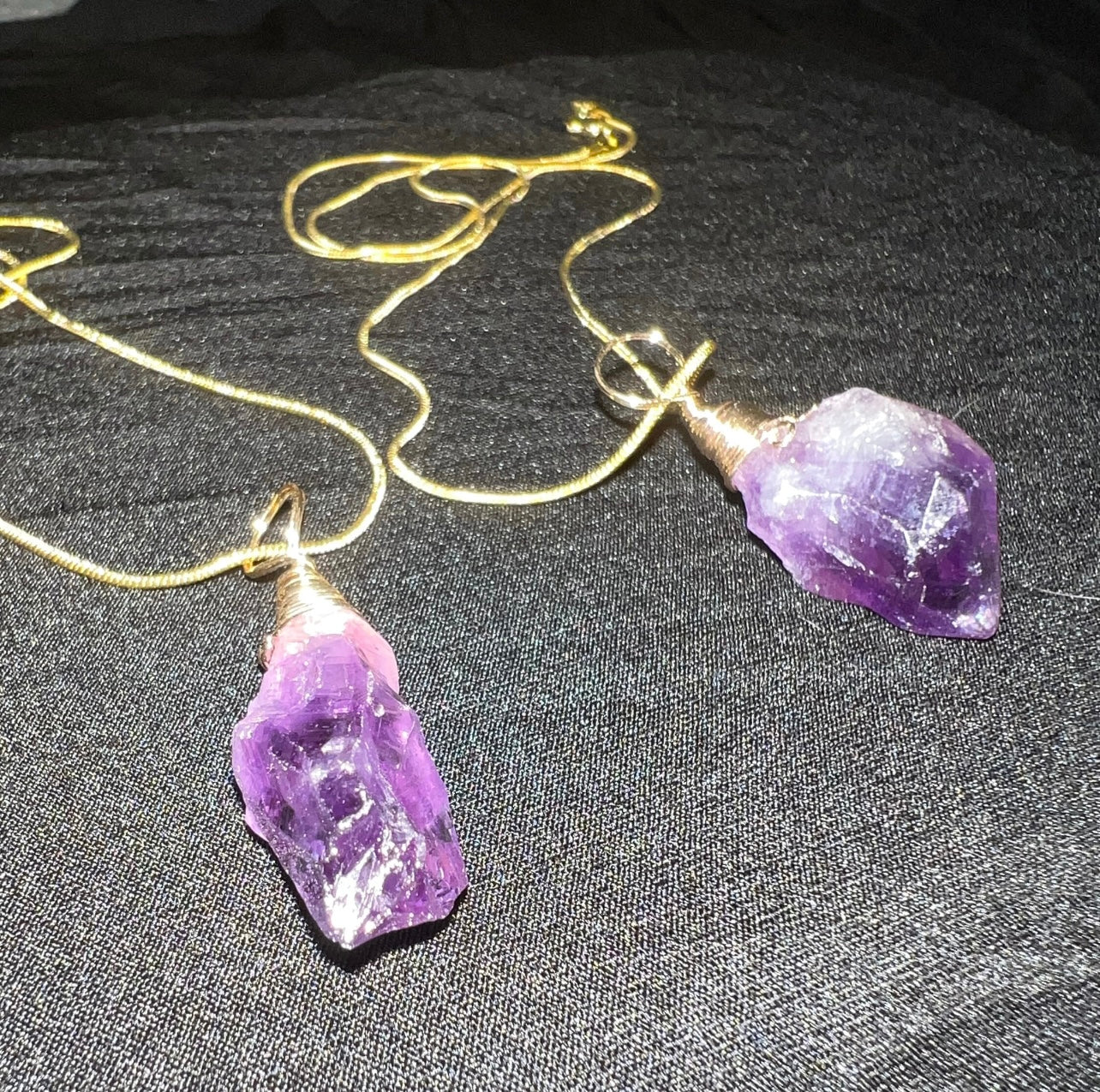 Raw Amethyst Pendant w/ Gold Coated Chain