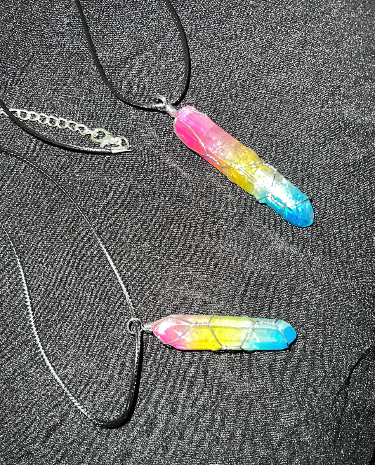 Aura Quartz Pendant w/ Black Chain