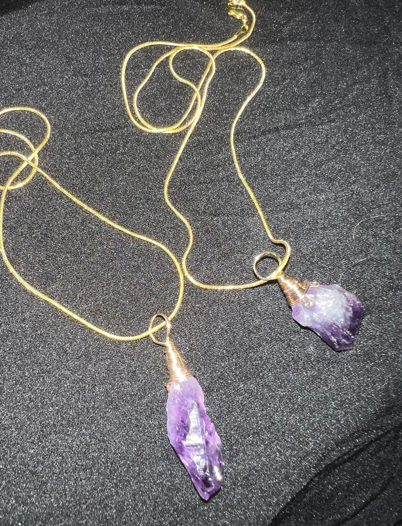 Raw Amethyst Pendant w/ Gold Coated Chain