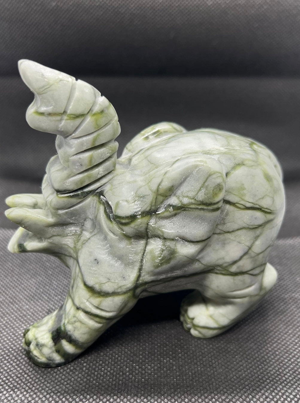 Green Lace Jasper Elephant Carving