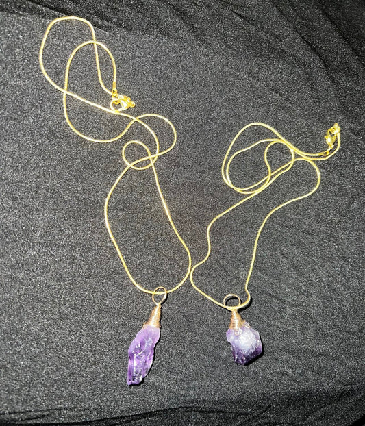 Raw Amethyst Pendant w/ Gold Coated Chain