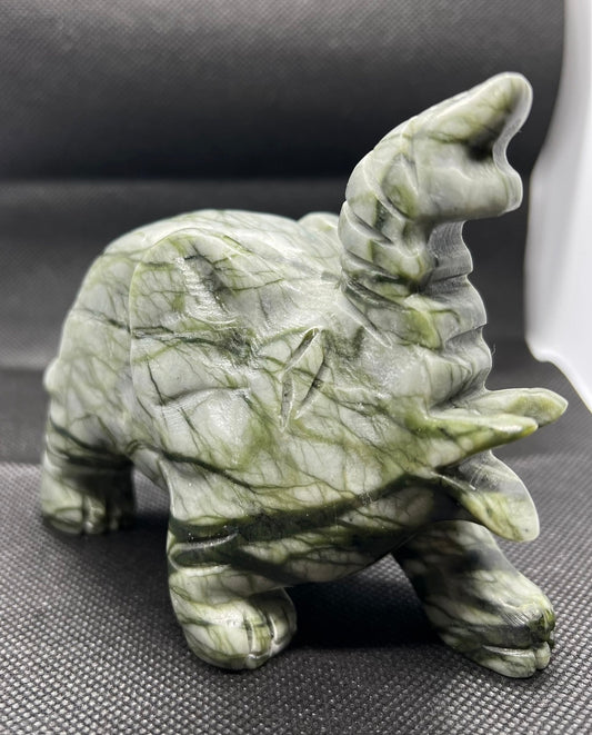 Green Lace Jasper Elephant Carving