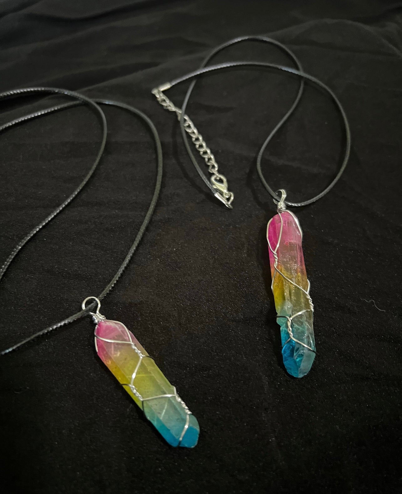 Aura Quartz Pendant w/ Black Chain