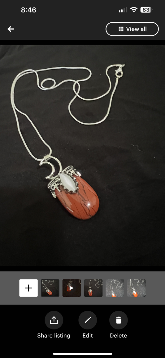 Red Jasper Pendant w/ Stainless Steel Chain